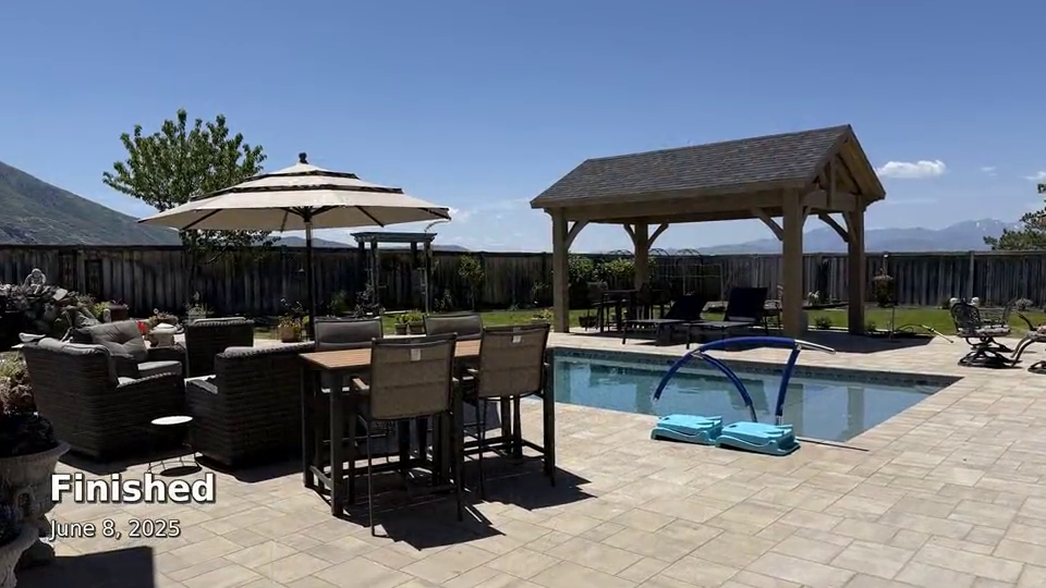 Pat Richter’s finished residential pool, patio, and pavilion.